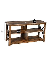 Gouun 3-Tier 47 Inch Tv Console for 55 Inch Screens with X-Shape Metal Frame