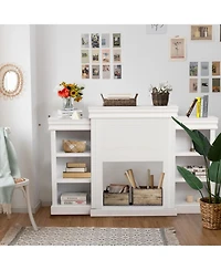 Gouun 70 Inch Fireplace Media Console with 6-Shelf Bookcase Storage