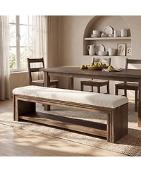 Tribesigns 55 Wood Dining Bench Farmhouse kitchen bench with storage shelf and cushion for 2 Solid wood backless long seating for dining table