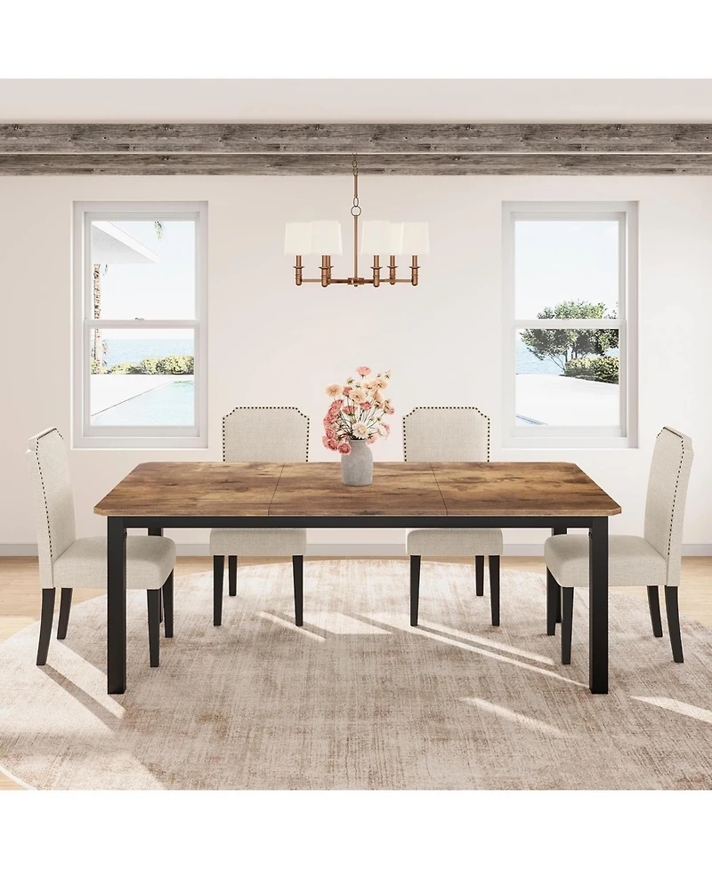homfan 70.8" Industrial Dining Table for 6-8 – Sturdy Metal Frame, Multi-Use for Dining Room and Office