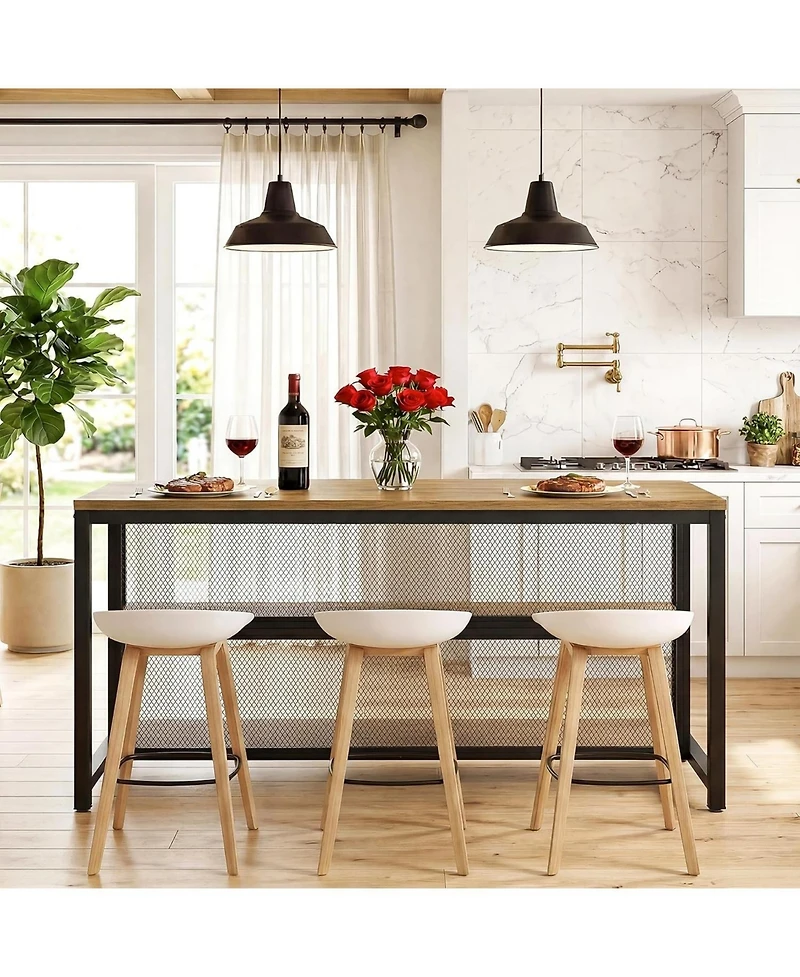 Tribesigns 63" Kitchen Table: Home kitchen table with storage and seating. Farmhouse counter height wine cabinet for kitchen, dining room, living room
