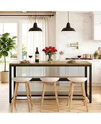 Tribesigns 63" Kitchen Table: Home kitchen table with storage and seating. Farmhouse counter height wine cabinet for kitchen, dining room, living room