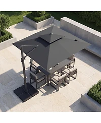 Gymax Cantilever Umbrella With 220 Lbs BaseLarge Offset Hanging Umbrella With 360-Degree Rotation