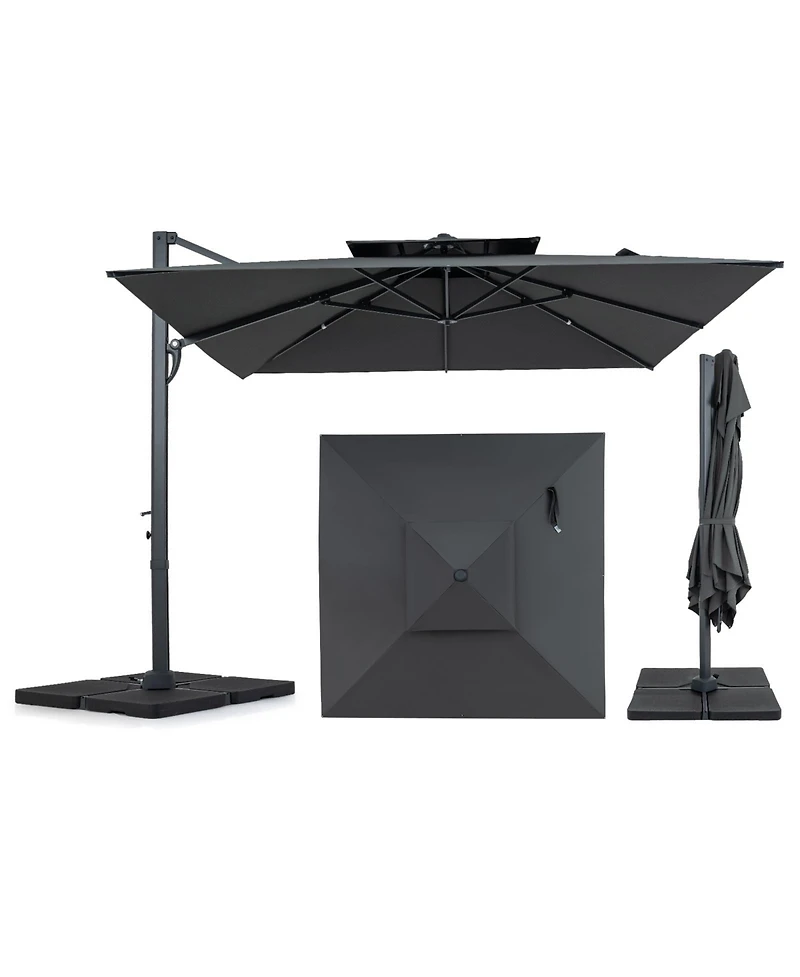Gymax Cantilever Umbrella With 220 Lbs BaseLarge Offset Hanging Umbrella With 360-Degree Rotation