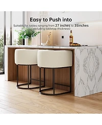 gaomon Modern Upholstered Counter Height Bar Stools Set of 2, Lambswool-Style Barrel Barstools with Back and Arms for Island