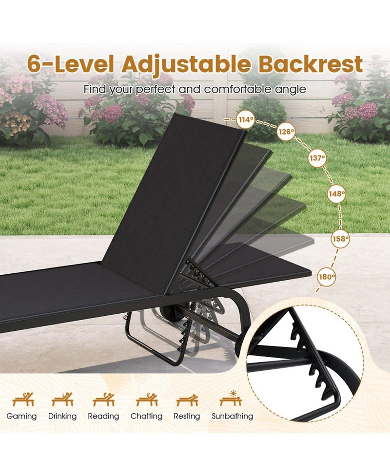 Gouun Outdoor Chaise Lounge Chair with Wheels and Heavy-Duty Metal Frame