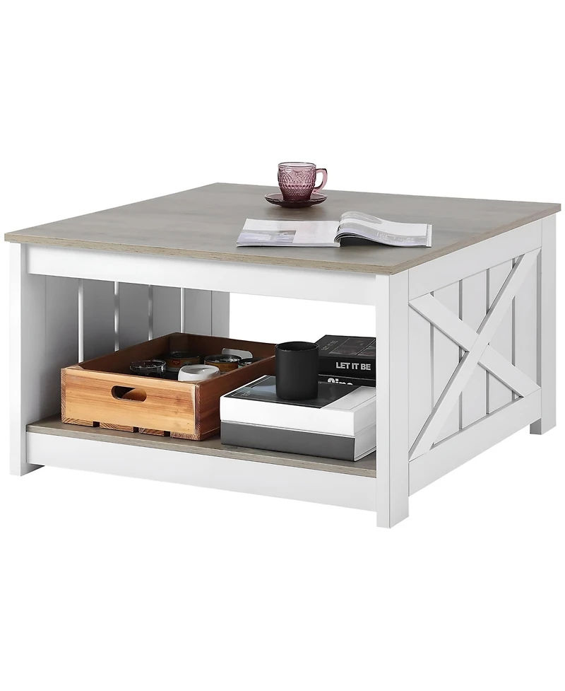 Slickblue Farmhouse Square Coffee Table with Open Storage Compartment
