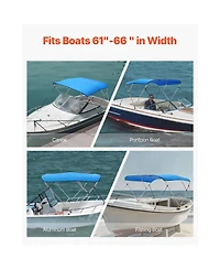 Sugift 3 Bow Boat Bimini Top 600D Polyester Canopy Aluminum Frame 6Lx61in-66inW x46inH