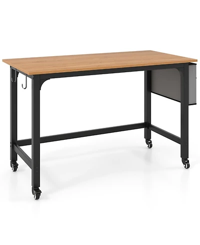 Gouun 48 Inch Rolling Computer Desk with Heavy-Duty Metal Frame and 4 Casters