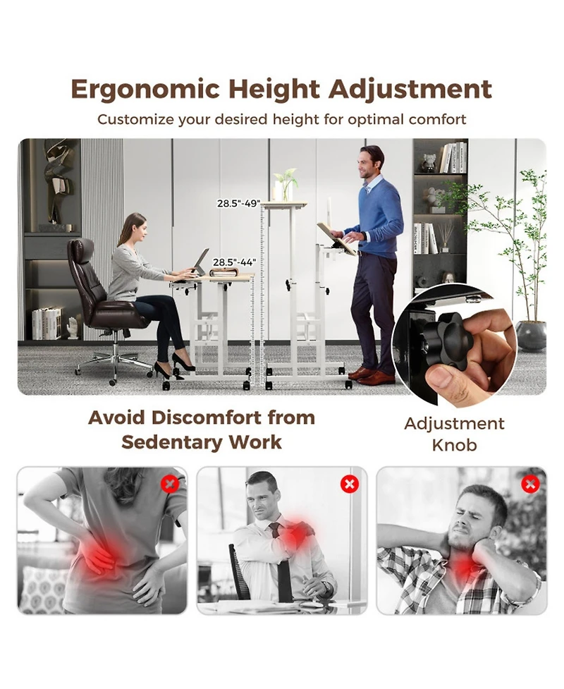 Gouun Mobile 2-Tier Standing Desk with Rolling Wheels and Adjustable Heights
