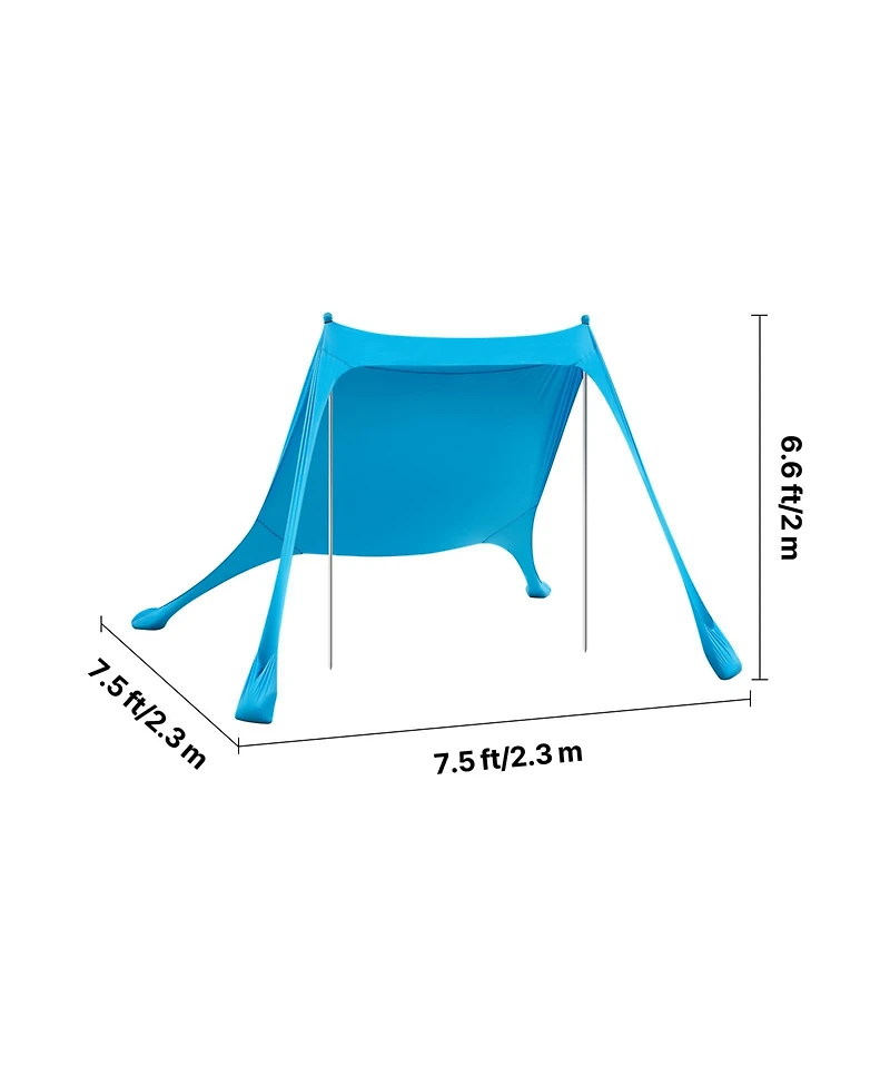 Sugift Beach Tent Sun Shelter UPF50+ 6.6 ft Tall 7.5x7.5 ft Pop Up Canopy with Sandbags for Camping