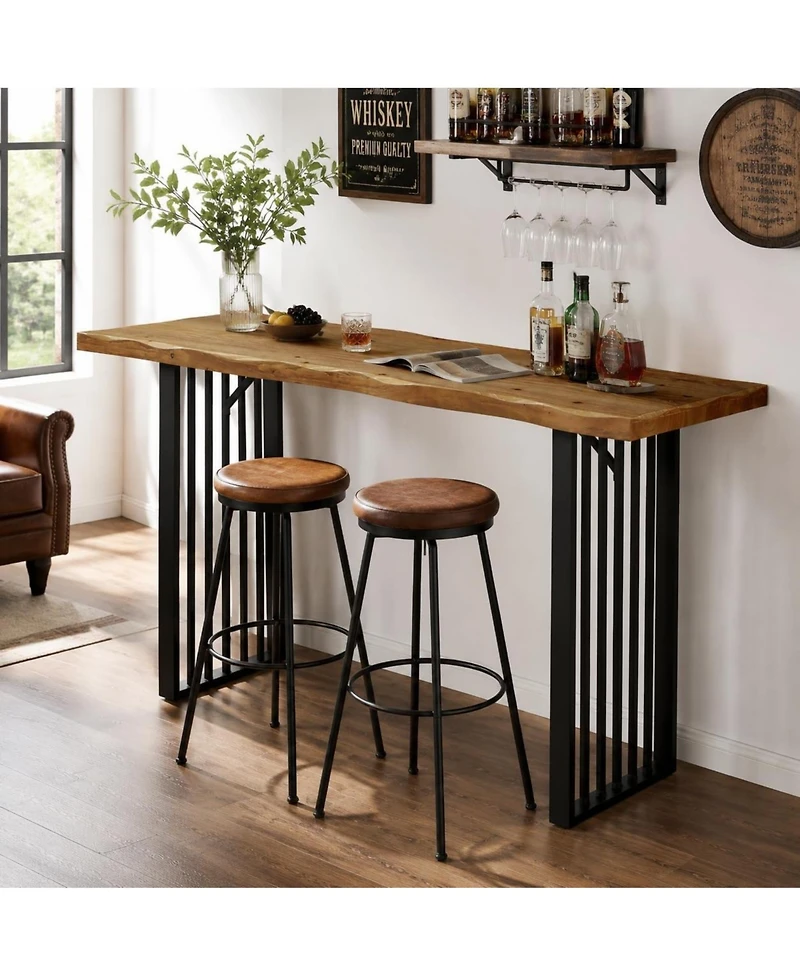 Tribesigns 63" Bar Table: Solid wood pub table with metal legs. Industrial high top bar unit for kitchen, dining room, bistro