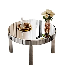 Flynama 31.5 Inch Round Fluted Mirror Coffee Table