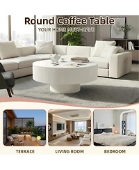 Flynama Round Fluted Pedestal Coffee Table, Mid-Century Modern