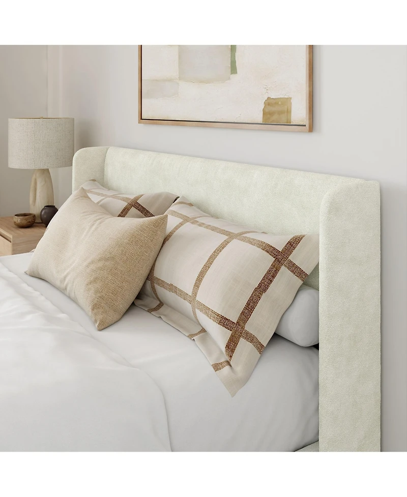 Plank+Beam Modern Upholstered Bed,Cream