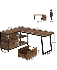 Tribesigns 53" L-Shaped Desk with 3 Drawers and Shelves