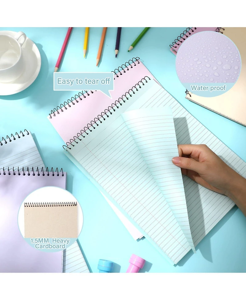 Danrong 6 Pastel Top Bound Spiral Notebooks College Ruled Waterproof Covers Perforated Pages