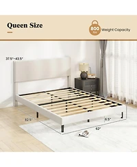 Sugift Queen Size Velvet Upholstered Platform Bed Frame with Chevron Headboard Adjustable
