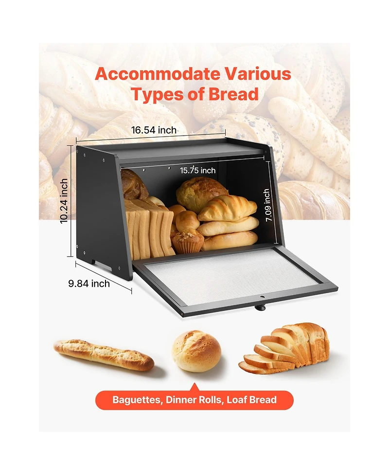 Sugift Large Capacity Bamboo Bread Box with Acrylic Wavy Door Panel