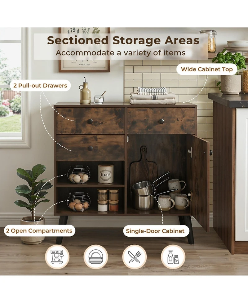 Sugift 31-Inch Buffet Cabinet Set of 2 with 2 Drawers and Open Compartments