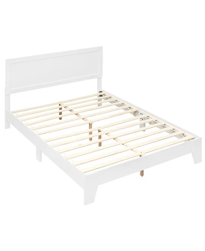 Sugift Queen Size Modern Wood Platform Bed with Panel Headboard