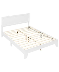 Sugift Queen Size Modern Wood Platform Bed with Panel Headboard