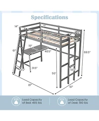 Sugift Twin Loft Bed Frame with Built-In Desk and Angled Ladder