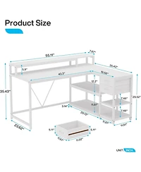 Tribesigns 55" L-Shaped Desk with Drawers and Shelves
