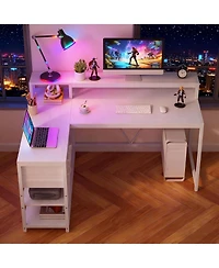 Tribesigns 55" L-Shaped Desk with Drawers and Shelves