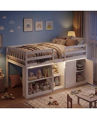 Sugift Twin Size Loft Bed with Led Lights and Wooden Bed Frame for Kids