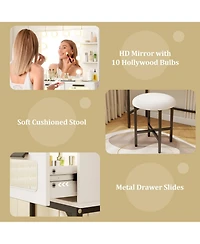 Sugift Makeup Vanity Desk with 10-Bulb Hollywood Mirror Charging Station and Padded Stool