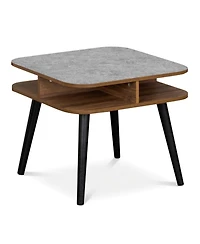 Sugift Square Faux Marble End Table with 4-Sided Open Shelves and Rubber Wood Legs