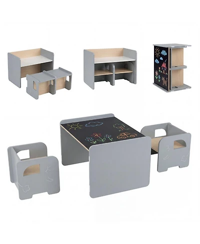 Sugift 3-Piece Kids Activity Table and Chair Set with Chalkboard Tabletop