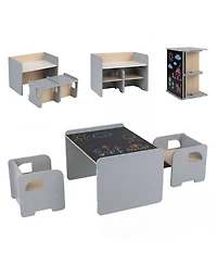 Sugift 3-Piece Kids Activity Table and Chair Set with Chalkboard Tabletop