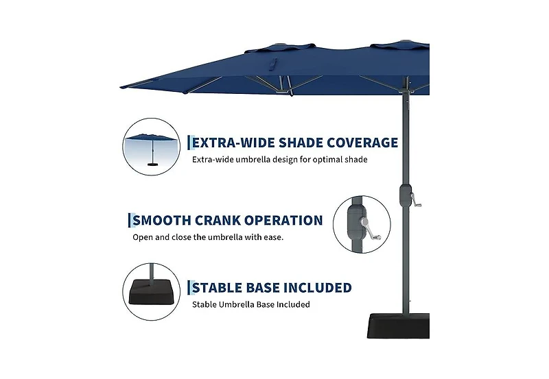 homfan 9'x15' Outdoor Umbrella with Base, Extra Wide Patio Umbrella