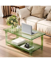 Slickblue Modern Acrylic Coffee Table with 2 Tier Storage Shelf Design