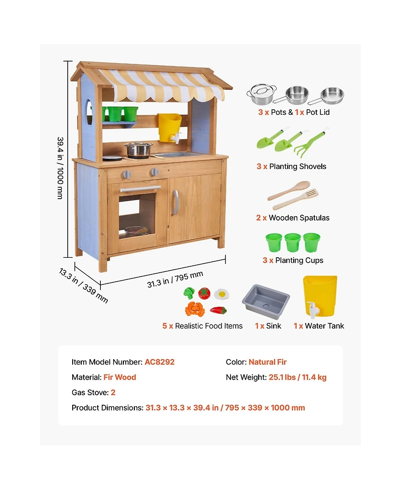 Sugift Sunshade-Canopy Water-Tank Mud Kitchen, Ages 3+