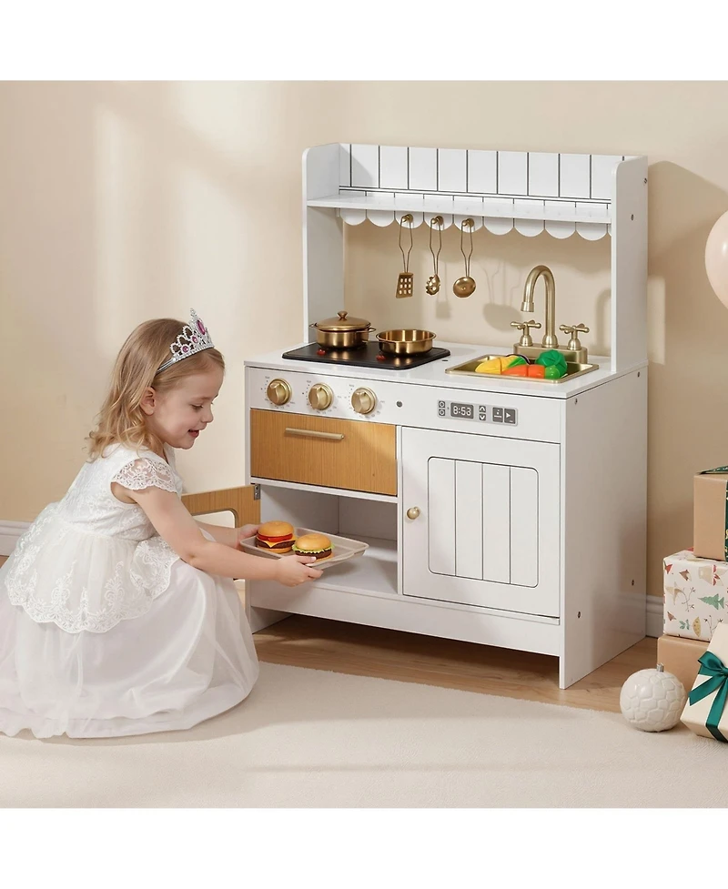 Sugift Wooden Play Kitchen Set with Lights and Sounds, Ages 3-8