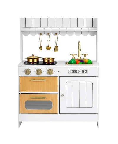 Sugift Wooden Play Kitchen Set with Lights and Sounds, Ages 3-8