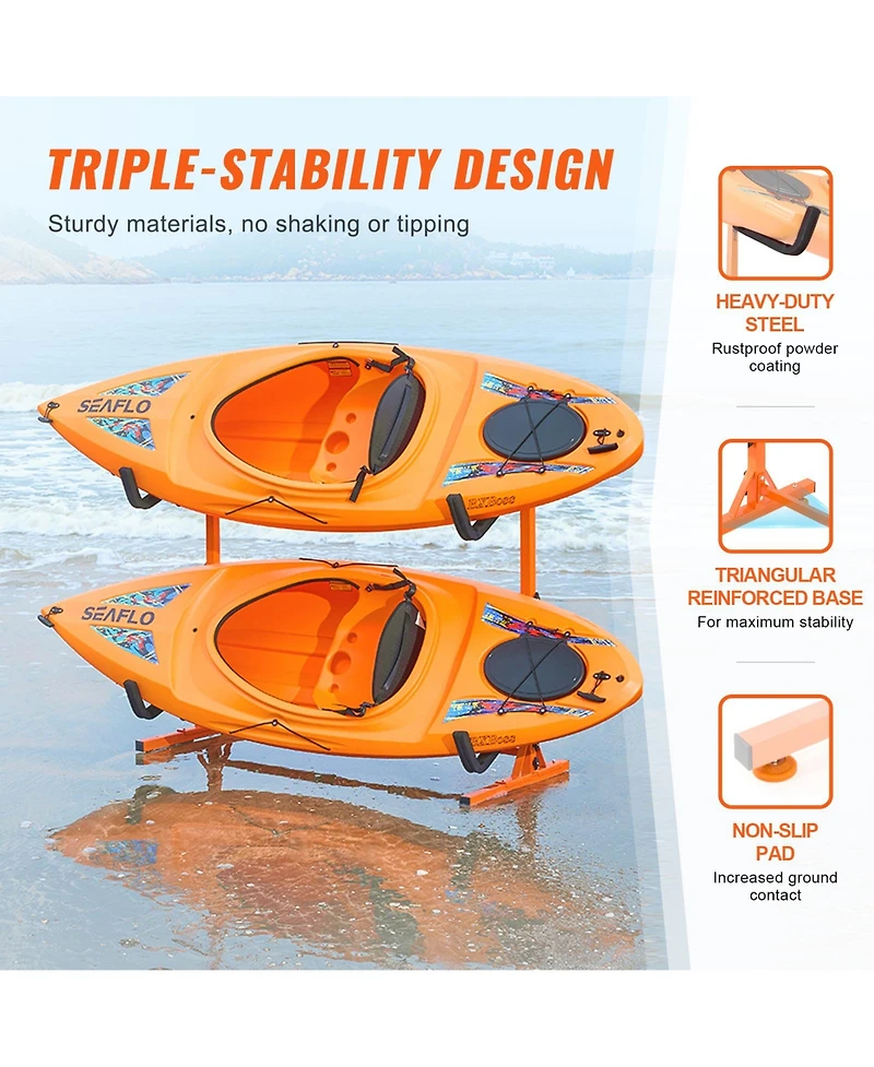 Sugift Freestanding Kayak Storage Rack for 2 Kayaks Heavy-Duty Steel Adjustable Width 175 lbs Max Load
