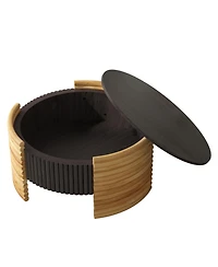 Flynama 31.5" Round Flip-Top Coffee Table, Colorblock Striped Mdf with Wood Veneer