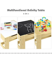 Gouun Kids 24 Inch Activity Table with 2 Chairs Blackboard Whiteboard and Storage