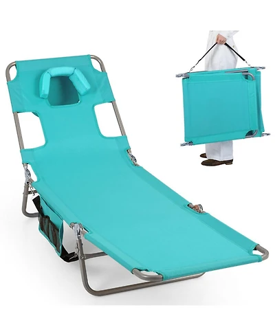 Gouun Folding Beach Lounge Chair with Adjustable Backrest for Outdoor Lawn
