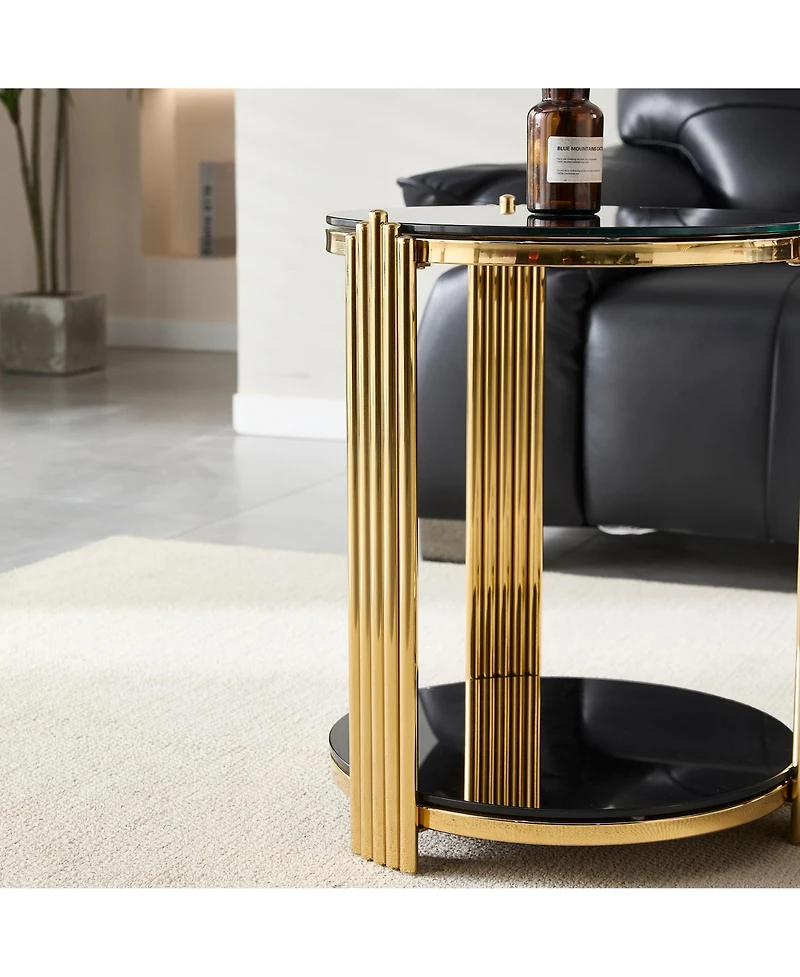 Flynama 16.9" Double-Layer Tempered Glass and Gold Steel End Table