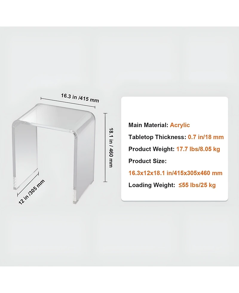 Slickblue Clear Acrylic C Shaped End Table for Living Room and Bedroom
