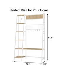 gaomon 4-in-1 Industrial Hall Tree with Shoe Storage and Bench, Entryway Coat Rack with 8 Removable Hooks, Rustic Wood and Metal Frame for Mudroom