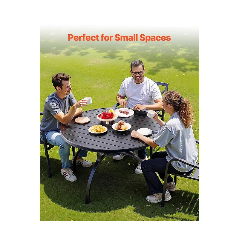 Slickblue Round Metal Patio Table with Umbrella Hole for Garden and Porch