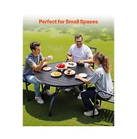Slickblue Round Metal Patio Table with Umbrella Hole for Garden and Porch