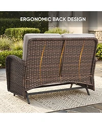Bellefurn 8-Piece All-Weather Outdoor Wicker Family Conversation Set with Glider Loveseat, Arm Chairs, Swivel Rocking Chairs and Tables