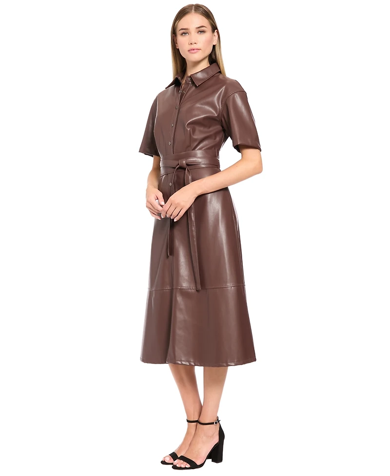 Luxely Women's Faux Leather Short-Sleeve Midi Dress